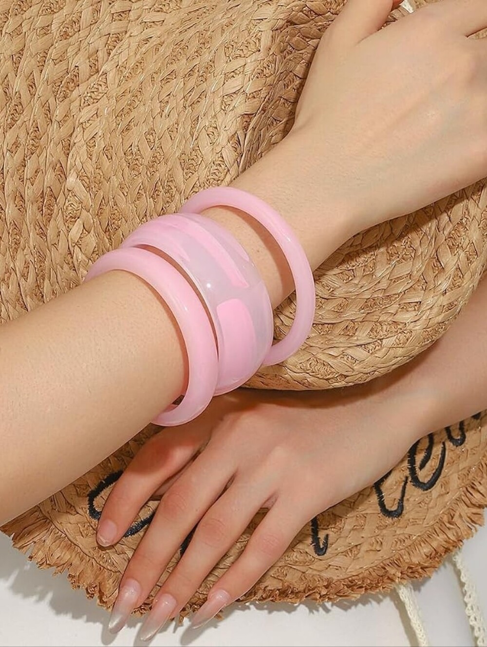 Stackable Bangle Set for Women - 3 Pcs Resin Chunky Bracelets, Boho Statement